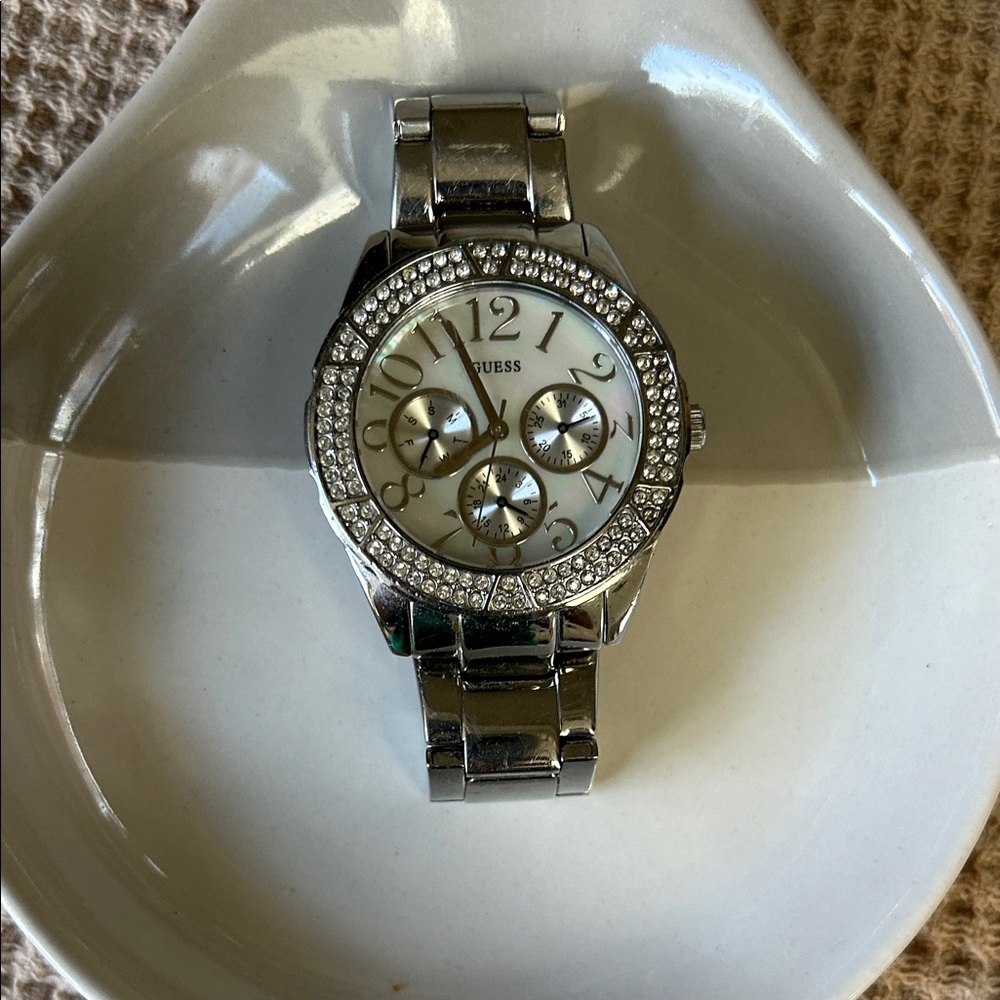 Guess Women's Silver Crystal Watch